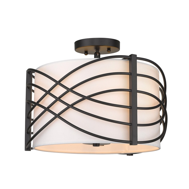Three Light Semi-Flush Mount from the Zara BLK Collection in Matte Black Finish by Golden