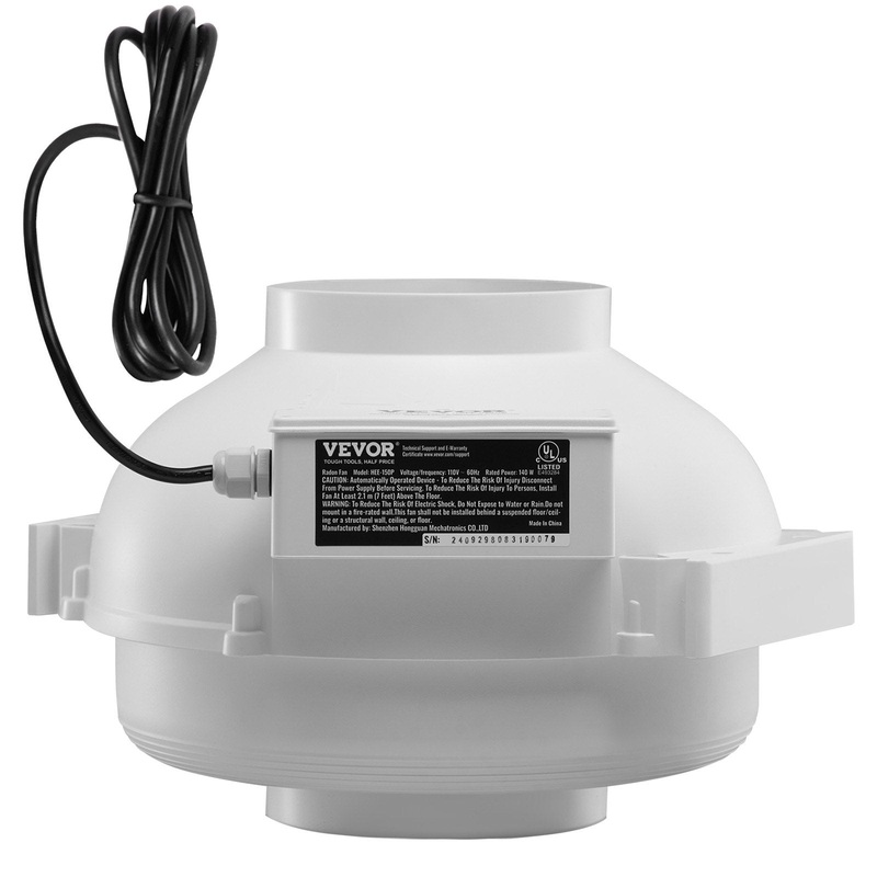 VEVOR 6″ to 4.5″ Radon Mitigation Fan System Kit Quiet 380 CFM Inline Duct Fan