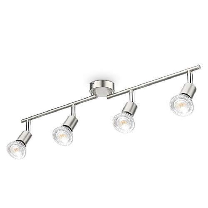 B.K.Licht Faretti LED da soffitto orientabili, include 4 lampadine LED GU10 da 5W 400Lm, luce bianca neutra 4000K, plafoniera moderna in metallo, lampada da soffitto color nichel opaco IP20