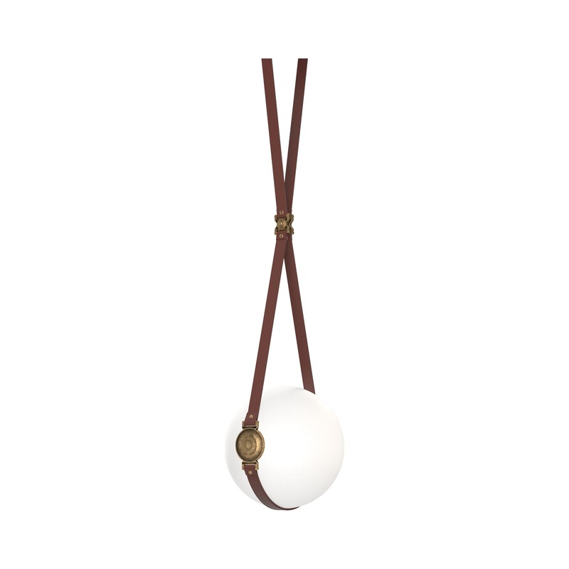 Derby Small LED Pendant Black Antique Brass with British Brown Leather Non-Branded Plate