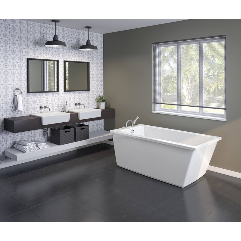 MAAX 106426-000-002-100 Elinor 60 x 32 AcrylX Freestanding End Drain Bathtub in White with White Skirt