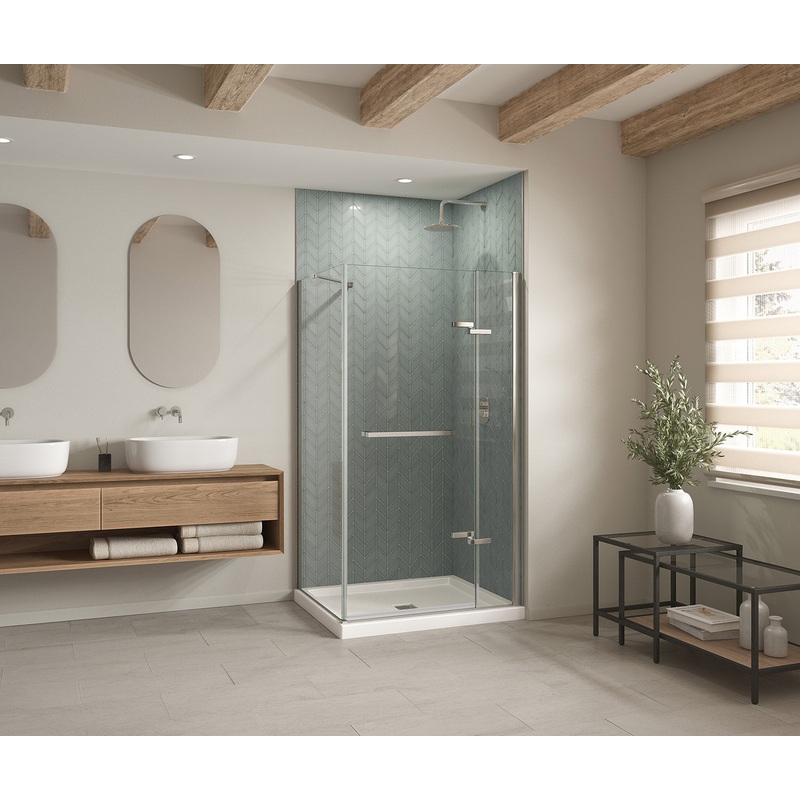 MAAX 420034-543-001-100 B3Square 4236 Acrylic Corner Right Shower Base in White with Anti-slip Bottom with Center Drain