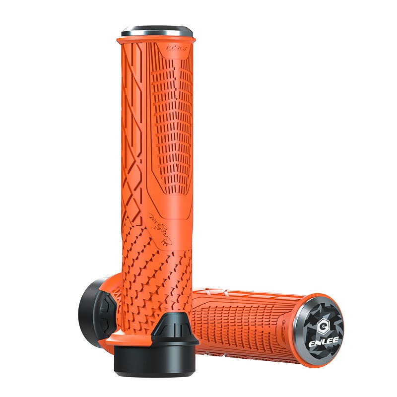Orange Ergonomic Lock-On Bike Grips – Anti-Slip TPR Rubber, Alloy Rings & Plugs for MTB & Commuter Bikes