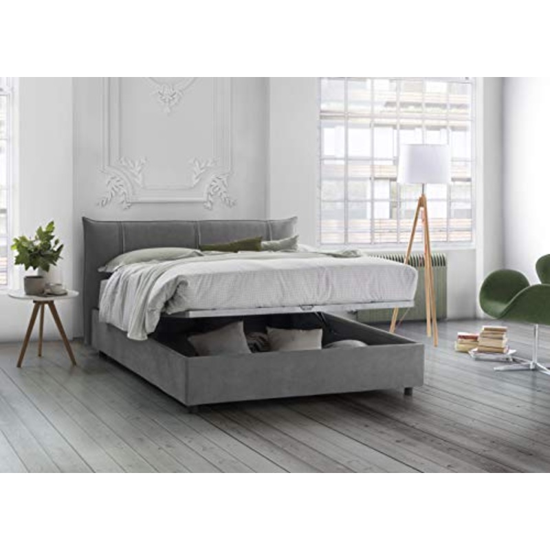Talamo Italia Letto contenitore Matrimoniale Alice, Made in Italy, Letto con rivestimento in tessuto, Apertura frontale, adatto per materasso 160×200 cm, Grigio