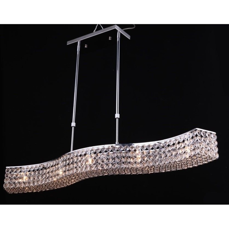 Wave Chrome Pendant Linear with Crystals Chrome