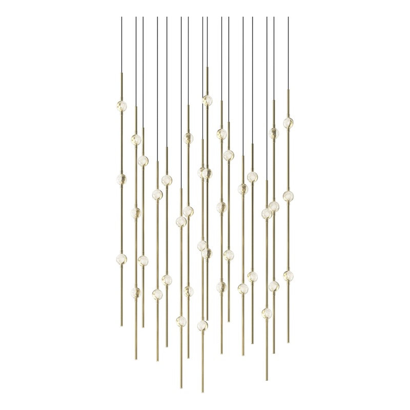 Aries 24″ Square LED Pendant Satin Brass with Clear Faceted Acrylic 3000K 10′ Adjustable Cord