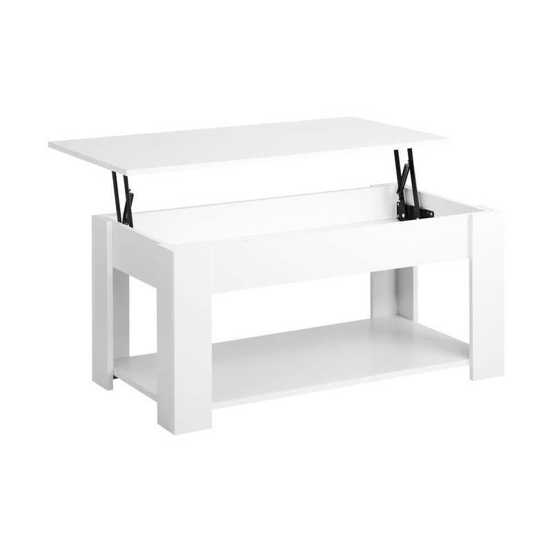 Coffee Table with Lift Up Top Storage Space Wooden White