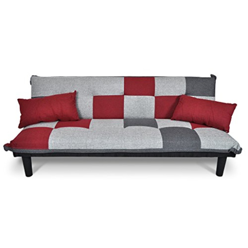SAMIRA Divano Letto clic clac in Tessuto Grigio Scuro – Rosso – Grigio Chiaro – Divanetto MOD. Russell