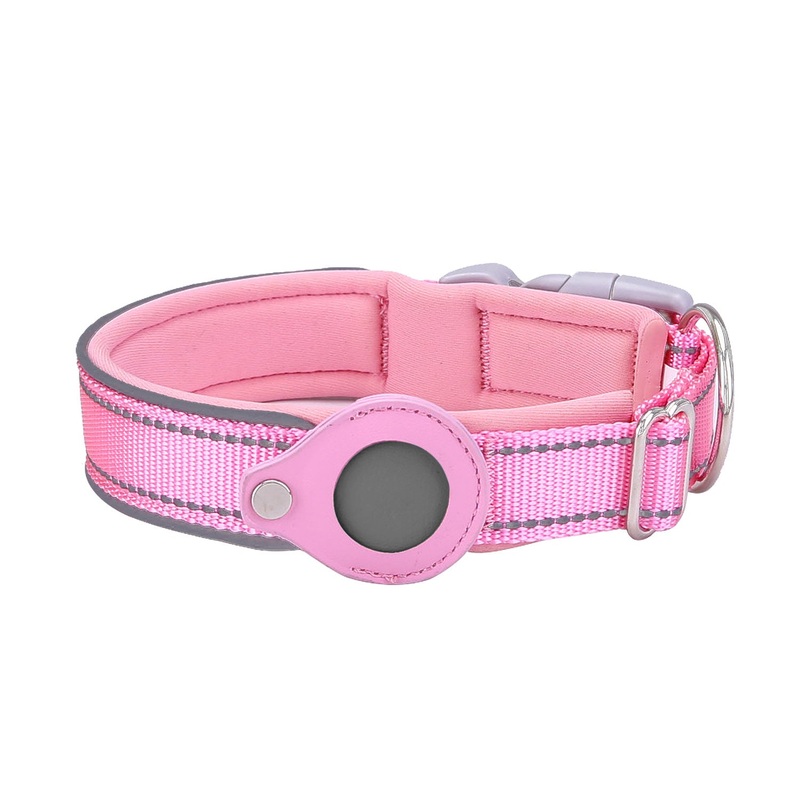 S Pink Secure Nylon Dog Collar with Built-in Apple AirTag (not included) Holder Case – Pet Tracker Accessory