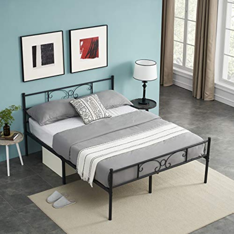 Symylife Letto Matrimoniale Struttura Letto in Metallo con 10 Gambe Solide e Due Testate Design a Farfalla, Adatto per Materasso 140 * 190 cm, Nero