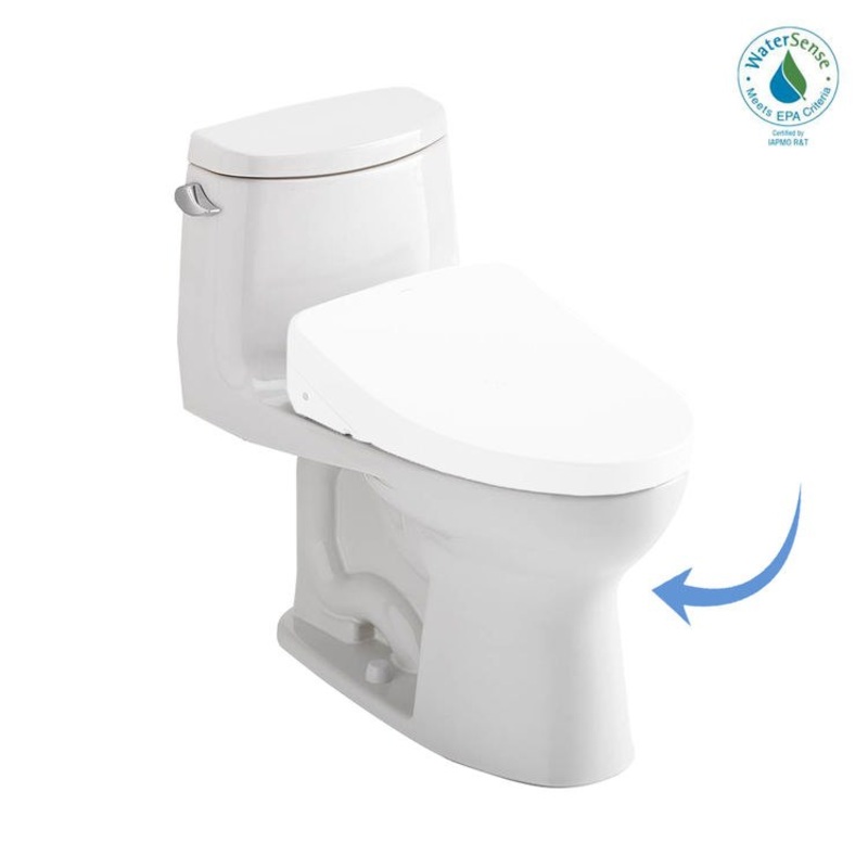 Toilet UltraMax II 1 Pieces Washlet Ready Cotton Elongated ADA 28-3/4 Inch 1.28 Gallons per Flush Left Hand Chrome Less Seat
