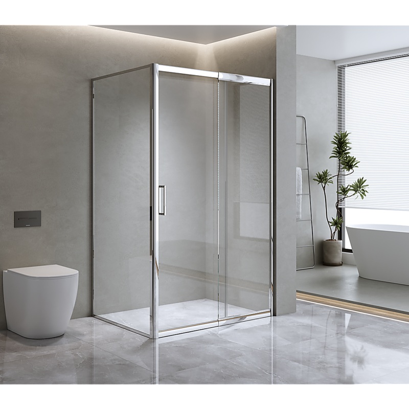 Adjustable 1300x1010mm Single Door Corner Sliding Glass Shower Screen in Chrome