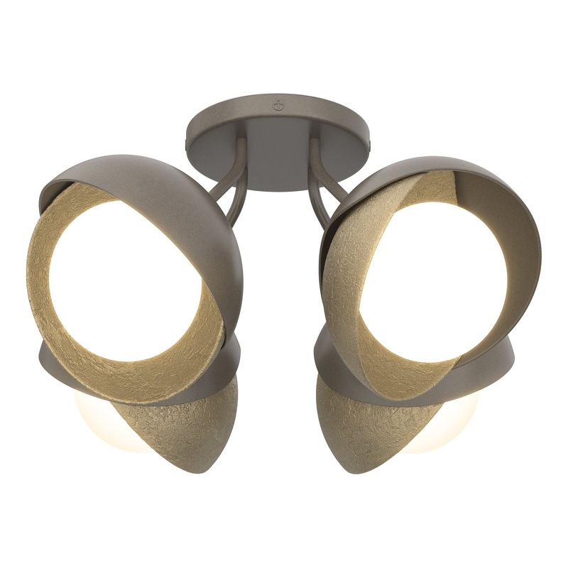 Brooklyn 4-Light Double Shade Semi-Flush Dark Smoke Soft Gold