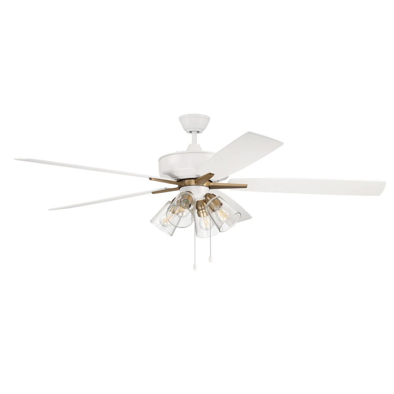 Craftmade S104WSB5-60WWOK Super Pro 104 60″Ceiling Fan White/Satin Brass