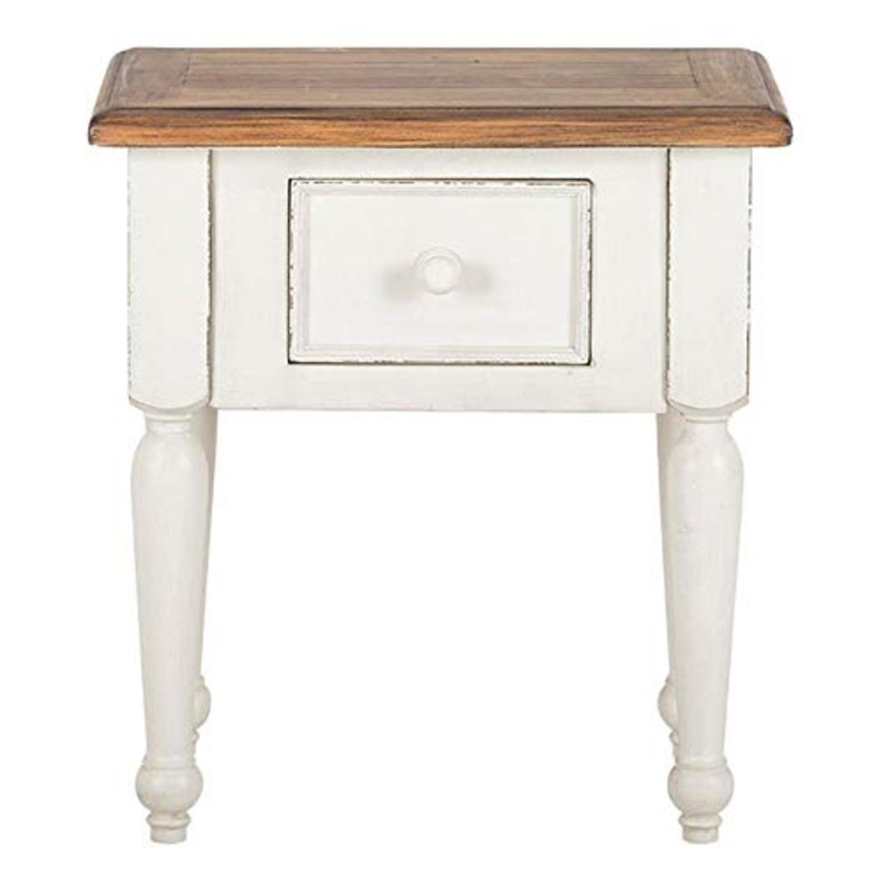 ETNIC ART – Comodino bianco shabby chic-55x60x40-Comodino etnico per camera letto arredamento etnico