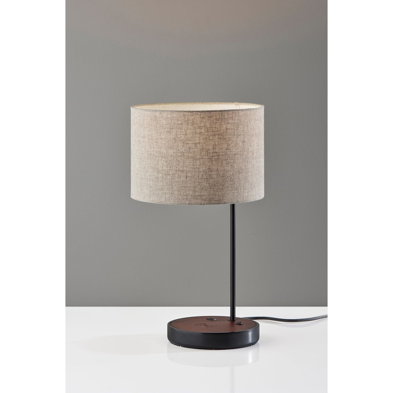 Oliver Wireless Charging Table Lamp Matte Black/Walnut Poplar Wood
