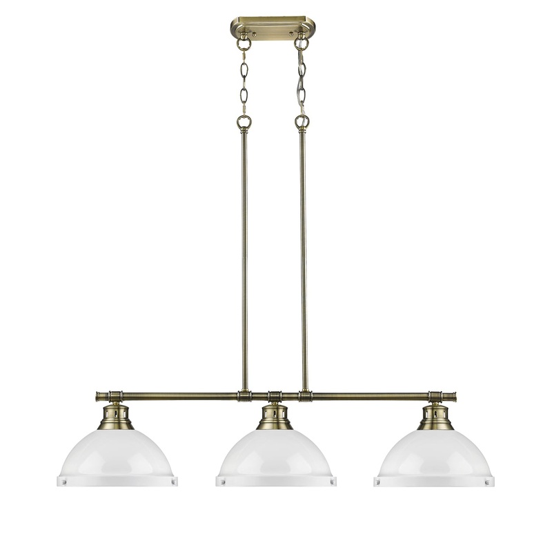 Three Light Linear Pendant from the Duncan Collection in Aged Brass Finish by Golden