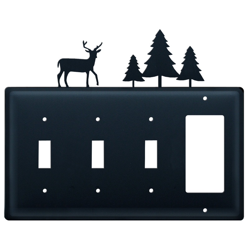 Village Wrought Iron ESSSG-203 Quad Deer and Pine Trees Triple Switch & Single GFI Cover CUSTOM Product