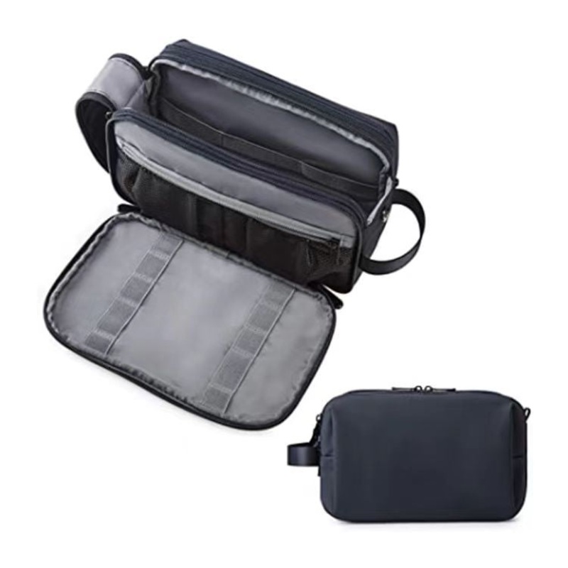 Dark Blue Stylish Waterproof Travel Toiletry Bag Organizer – Large Capacity Shaving Kit & Makeup Case(Makeup is a prop for shooting and is not included)