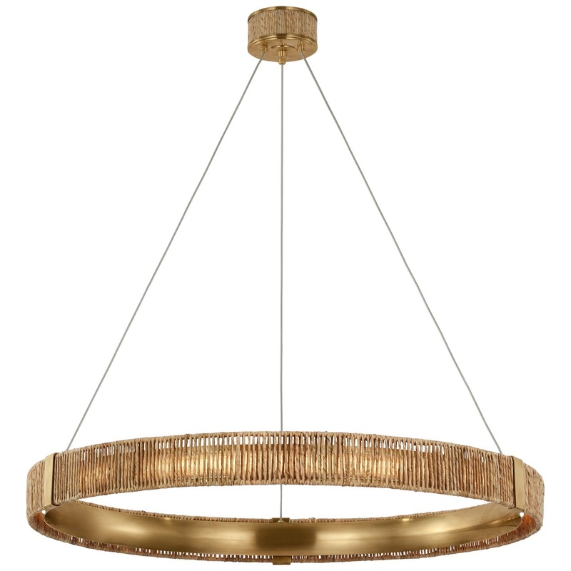 LED Chandelier from the Kayden Collection in Antique-Burnished Brass And Natural Abaca Finish by Visual Comfort Signature