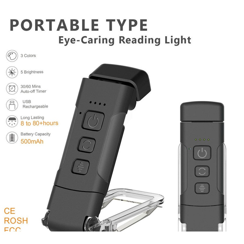 Portable Clip-On LED Reading Light – USB Rechargeable, 3 Color Modes & 5 Brightness Levels(black)