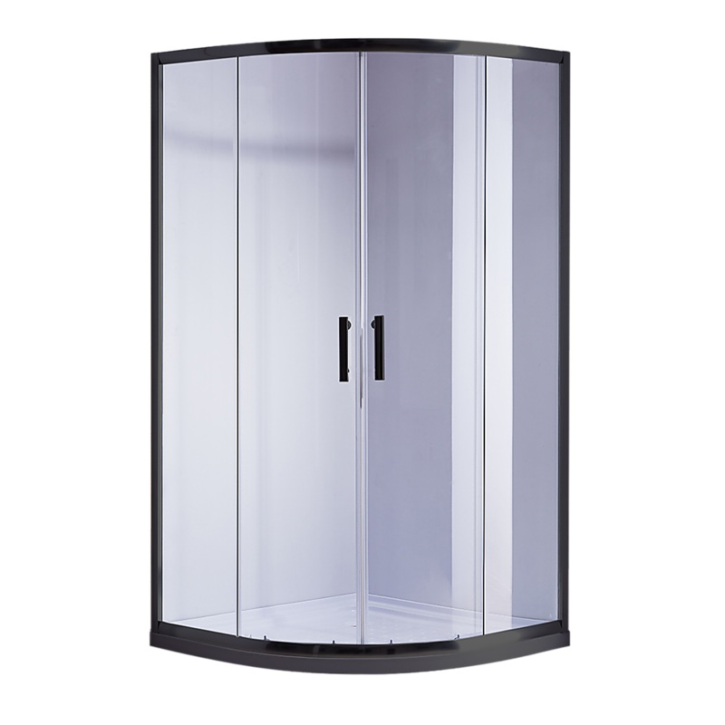 90 x 90cm Black Rounded Sliding 6mm Curved Shower Screen with White Base