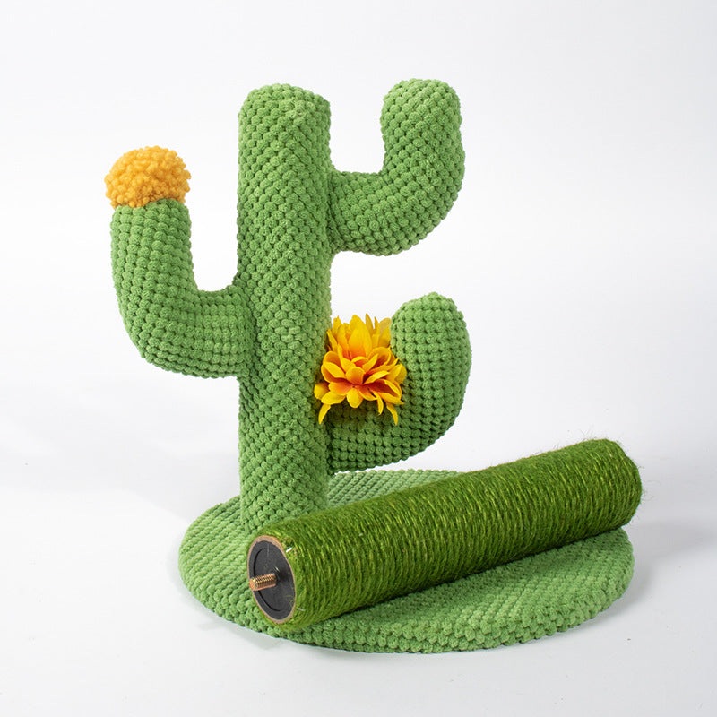 Cactus-Shaped Cat Scratching Post with Sisal Rope and Plush Chenille – Green