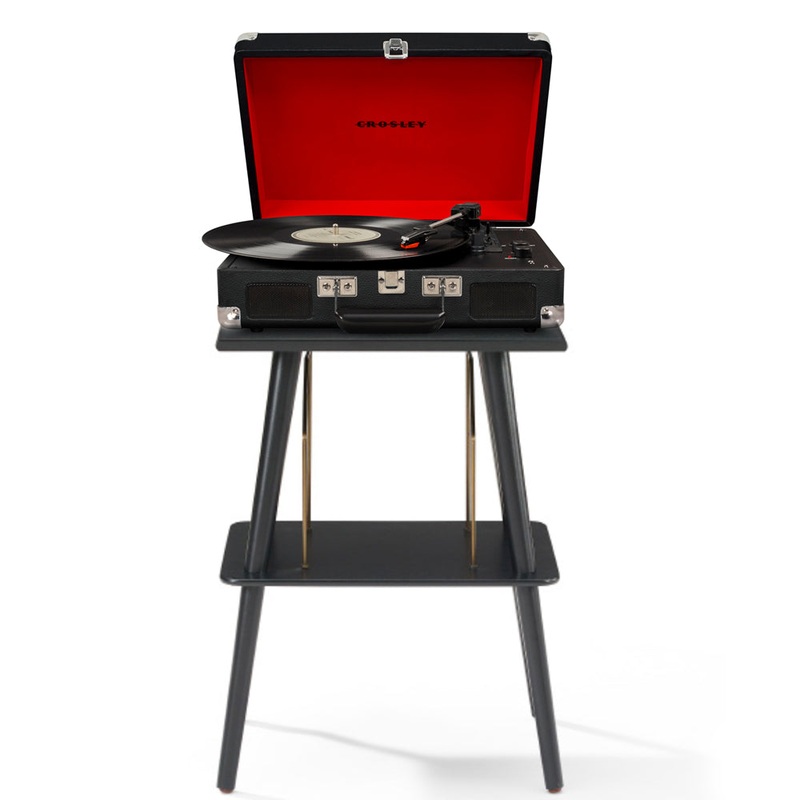 Crosley Cruiser Bluetooth Portable Turntable – Black + Crosley Entertainment Stand Bundle
