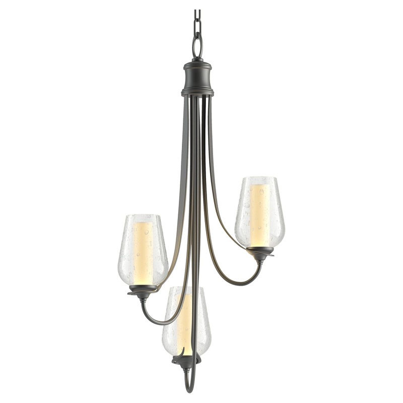 Flora 3-Arm Chandelier Black Seeded Glass with Opal Diffuser (ZS)