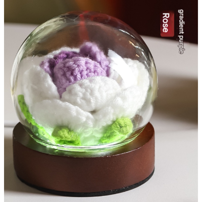 Gradient Purple Rose Knitted Flower LED Dome Lamp – USB Touch 3-Color Night Light