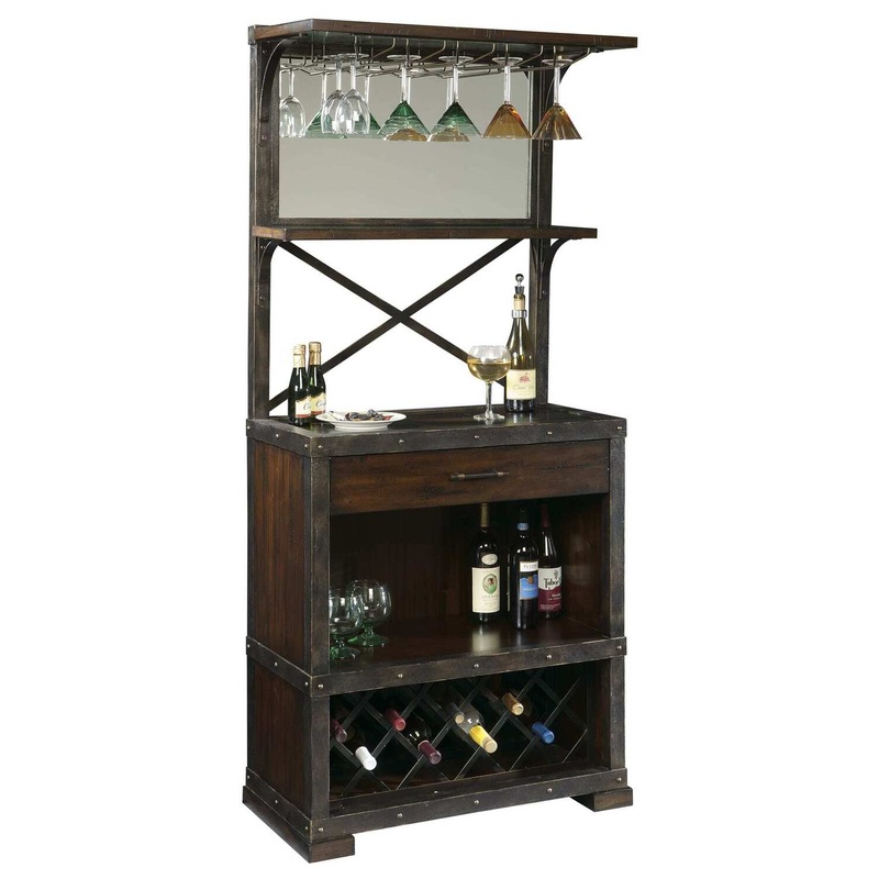 Howard Miller Red Mountain Wine & Bar Cabinet 695138 – Rustic Hardwood Finish, Home Liquor Storage, Hanging Stemware Rack, 14 Bottle Wine Rack (Showroom For Sale) Consignment
