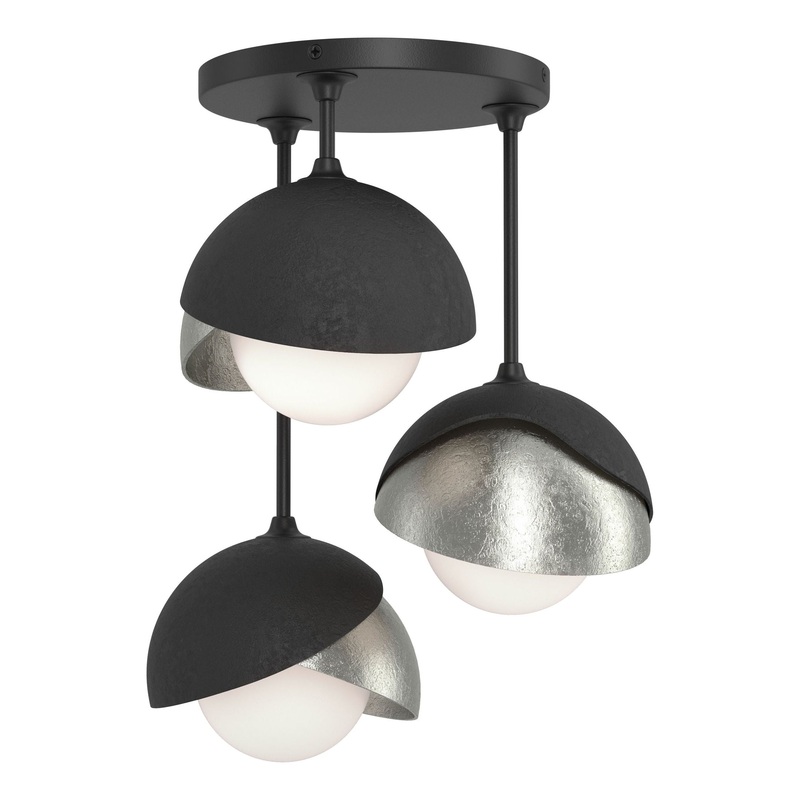 Brooklyn 3-Light Double Shade Semi-Flush Black Sterling