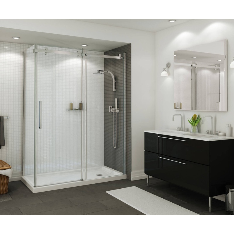 MAAX 410035-543-001-002 B3Round 6034 Acrylic Corner Right Shower Base in White with Anti-slip Bottom with Right-Hand Drain