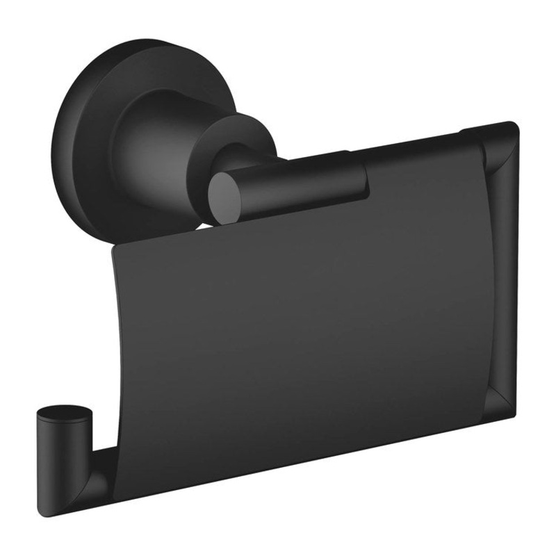 Toilet Paper Holder TARA with Cover Matte Black Brass Alloy 3 Inch Wall Mount