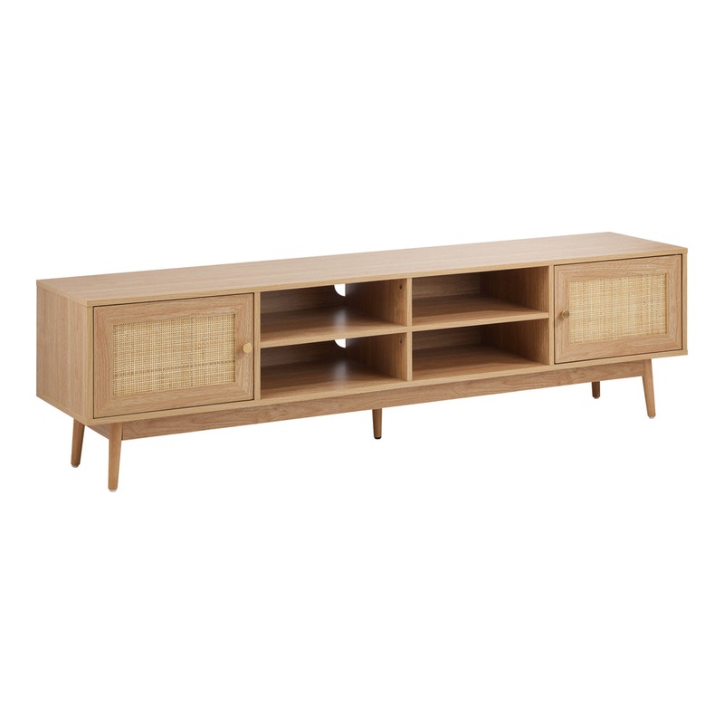 TV Cabinet Entertainment Unit 180cm Rattan Drawers Oak