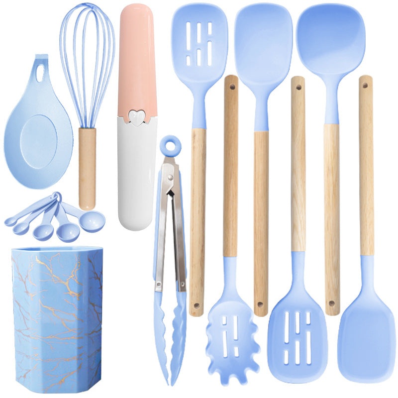 Blue 12-Piece Silicone Cooking Utensil Set – Non-Stick Food-Grade Kitchen Tools with Holder