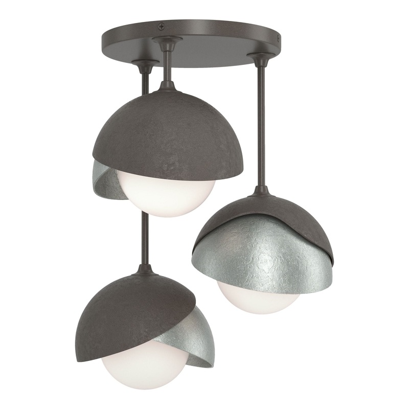 Brooklyn 3-Light Double Shade Semi-Flush Dark Smoke Vintage Platinum