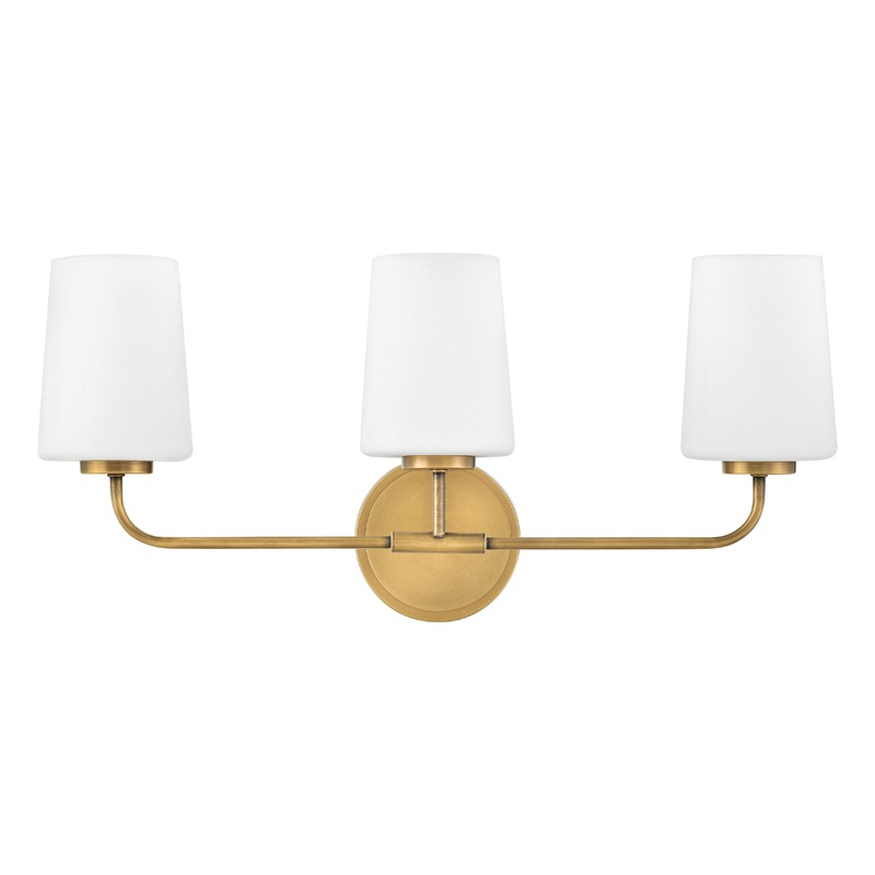 Kline Medium Three Light Vanity Heritage Brass with Etched Opal