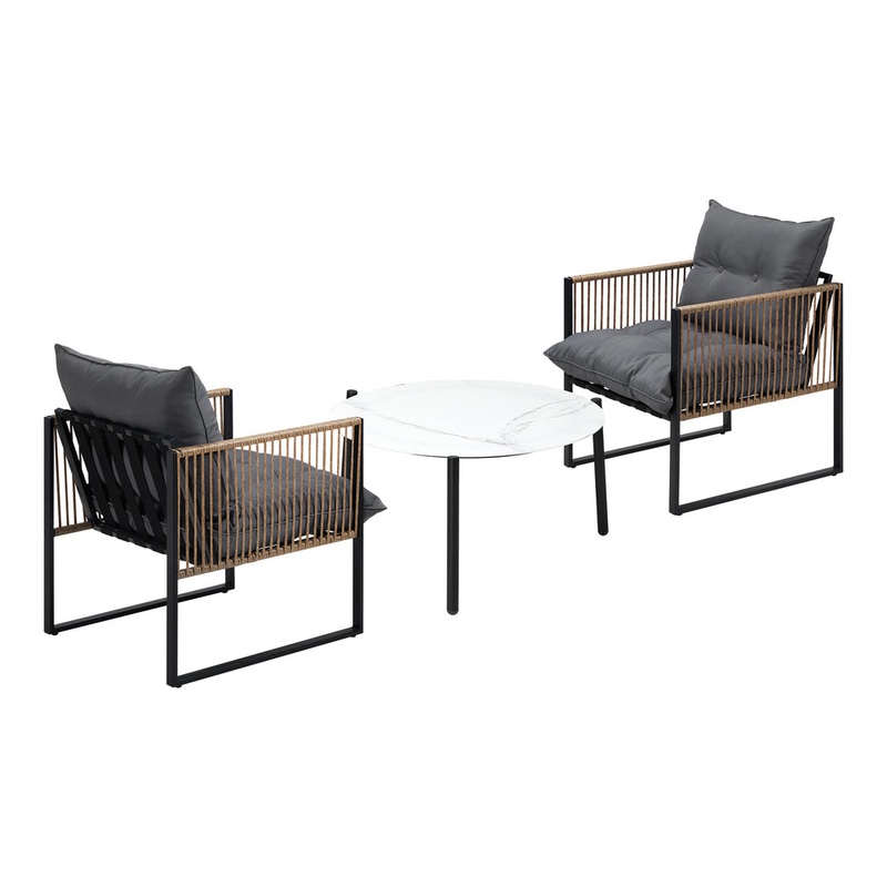 Livsip 3PCS Outdoor Patio Set White 70cm Coffee Table Rattan Chairs