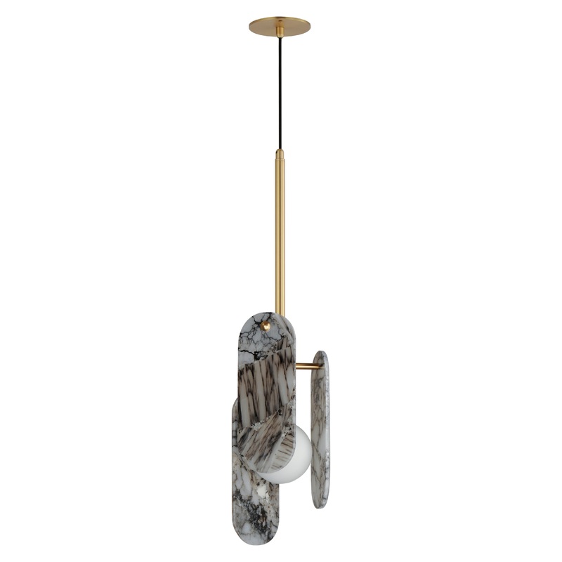 Megalith Cord Hung LED Pendant Natural Aged Brass Striae Arya