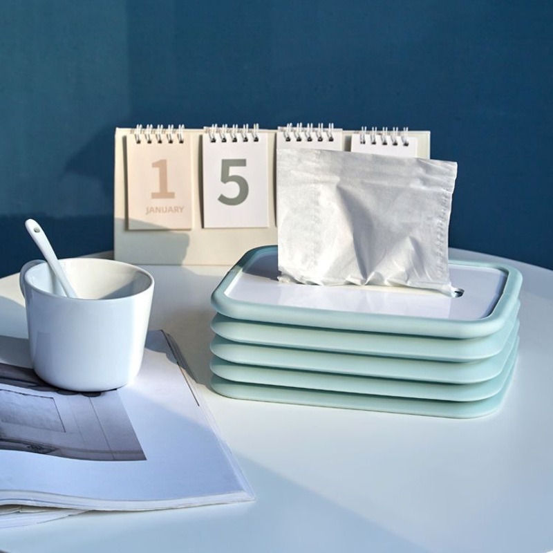 2-pcs Blue Silicone Tissue Box Holder – Automatic Self-Lowering Dispenser