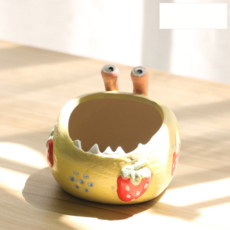 2 Pcs Yellow Whimsical Monster Ceramic Succulent Planter – Hand-Painted Character Pot with Drainage