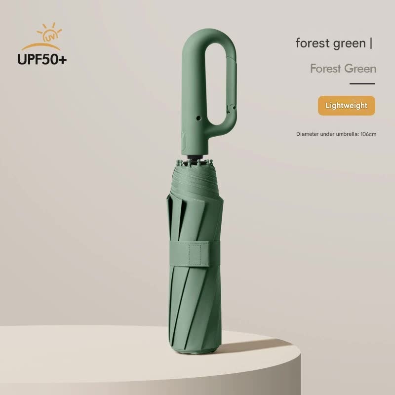 Automatic Open/Close Umbrella with UPF50+ Sun Protection – 10-Rib Windproof Design, Carabiner Handle(Green)