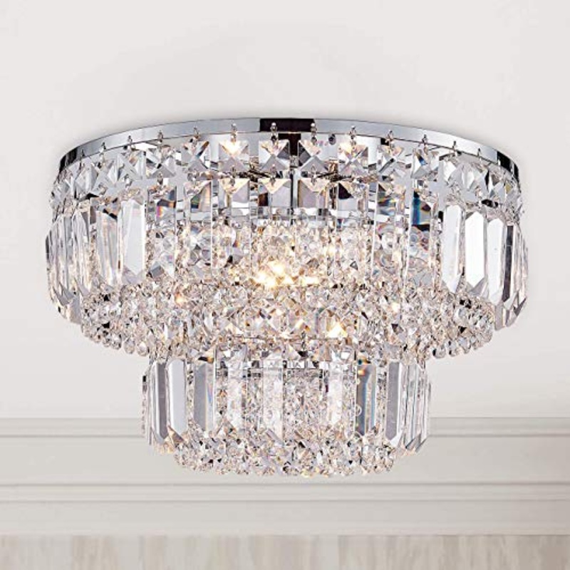 Bestier Lampadario moderno in cristallo cromato con montaggio a filo Illuminazione a LED Lampada da soffitto Lampada per sala da pranzo Bagno Camera da letto Soggiorno 4 Lampadine G9 richieste
