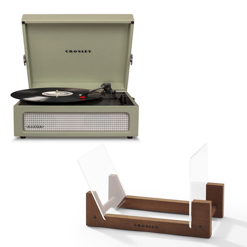Crosley Voyager Bluetooth Portable Turntable – Sage + Bundled Crosley Record Storage Display Stand
