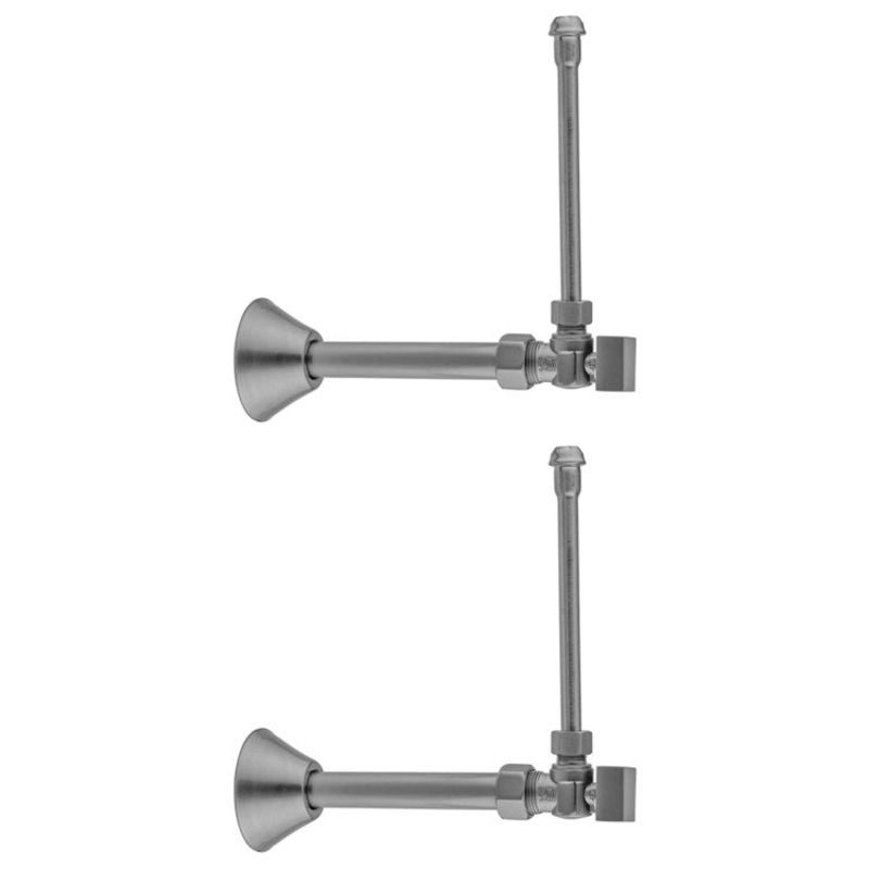 Faucet Supply Kit Quarter Turn Angle Pattern 5/8 Inch ODx3/8 Inch OD 20 Inch Compression Polished Nickel Square Handle Includes Supply Tubes/Cover Tubes/Bell Escutcheons Part Number 621-7-62CT