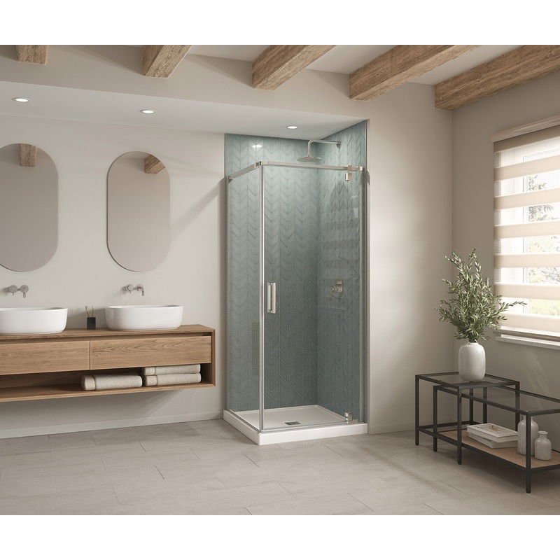 MAAX 420021-540-001-000 B3X 3636 Acrylic Corner Left or Right Shower Base with Anti-slip Bottom with Center Drain in White