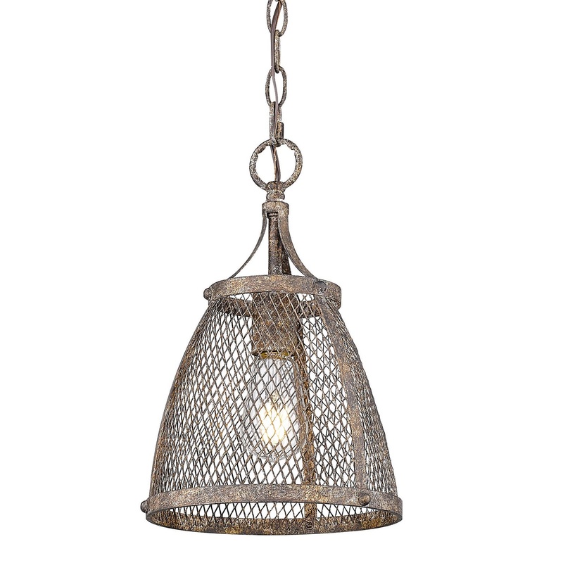 One Light Mini Pendant from the Calgary Collection in Pebbled Rust Finish by Golden