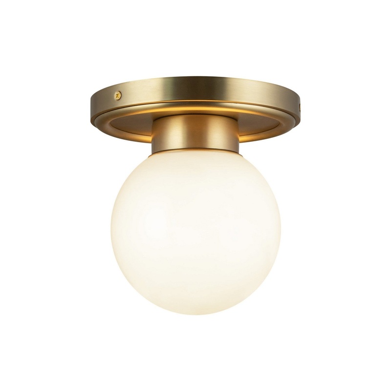 One Light Semi-Flush Mount from the Fiore Collection in Brushed Gold/Glossy Opal Glass Finish by Alora