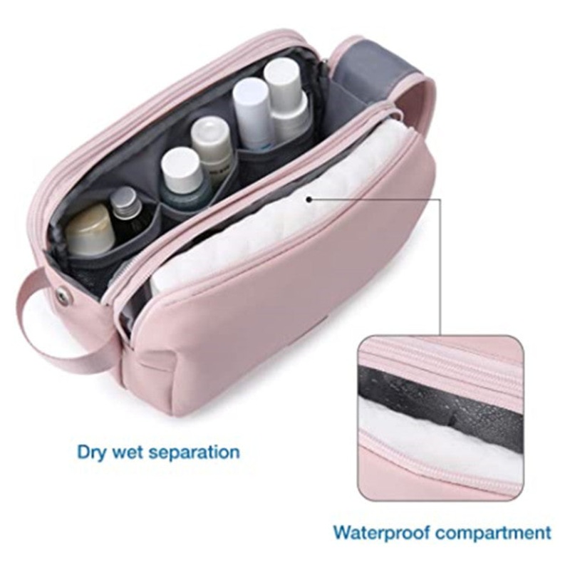 Pink Stylish Waterproof Travel Toiletry Bag Organizer – Large Capacity Shaving Kit & Makeup Case(Makeup is a prop for shooting and is not included)